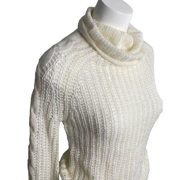 Planet Gold Cowl Neck Sweater Top Women's LARGE Ivory White Open Knit Soft NEW - Picture 2 of 8